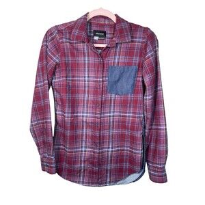 Marmot Women's Lakota Plaid Maroon‎ Chambray Flannel Button Up Shirt Size XS